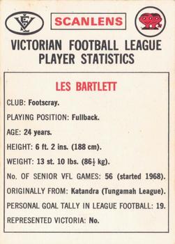 1974 Scanlens VFL #108 Les Bartlett Back